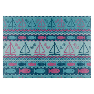 Planche À Découper Motif superbe de poissons et de voilier