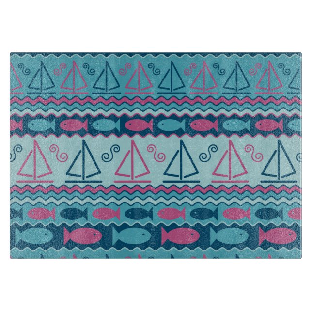Planche À Découper Motif superbe de poissons et de voilier (Devant)