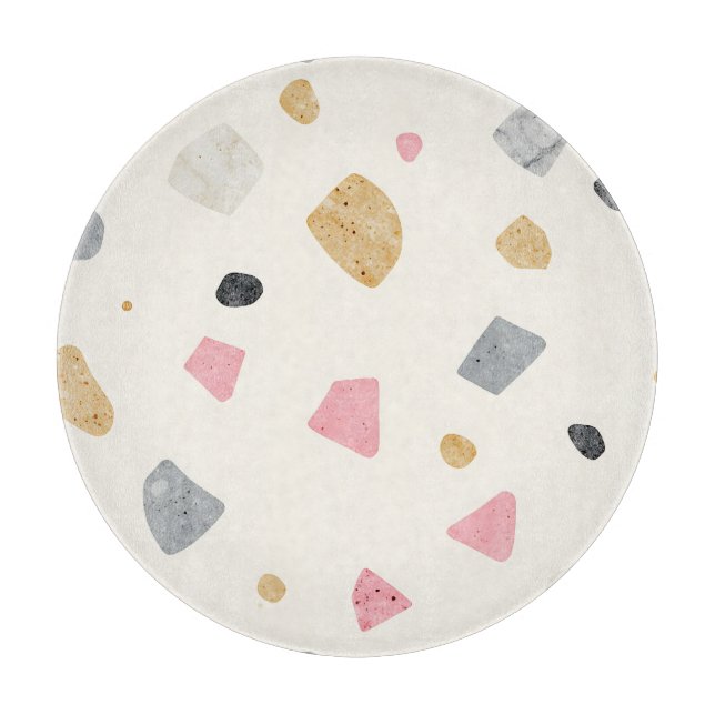 Planche À Découper Motif Terrazzo Abstrait Rose Gris Or (Devant)