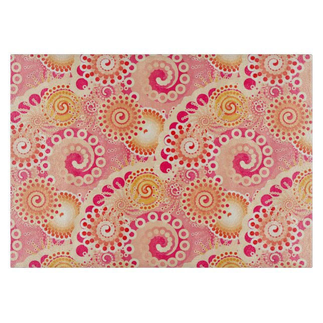 Planche À Découper Motif tourbillon fractal, corail, pêche (Devant)