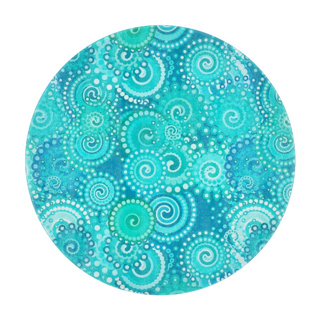Planche À Découper Motif tourbillon fractal, nuances bleu océan (Devant)