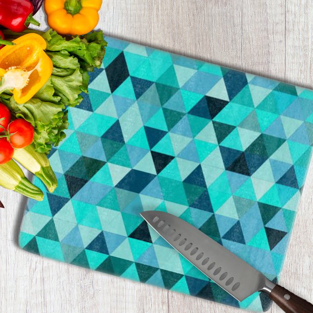Planche À Découper Motif Triangles Turquoise moderne (Modern Teal Triangles Pattern Cutting Board by Looly Elzayat
)