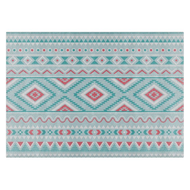 Planche À Découper Motif tribal aztèque turquoise et rose (Devant)