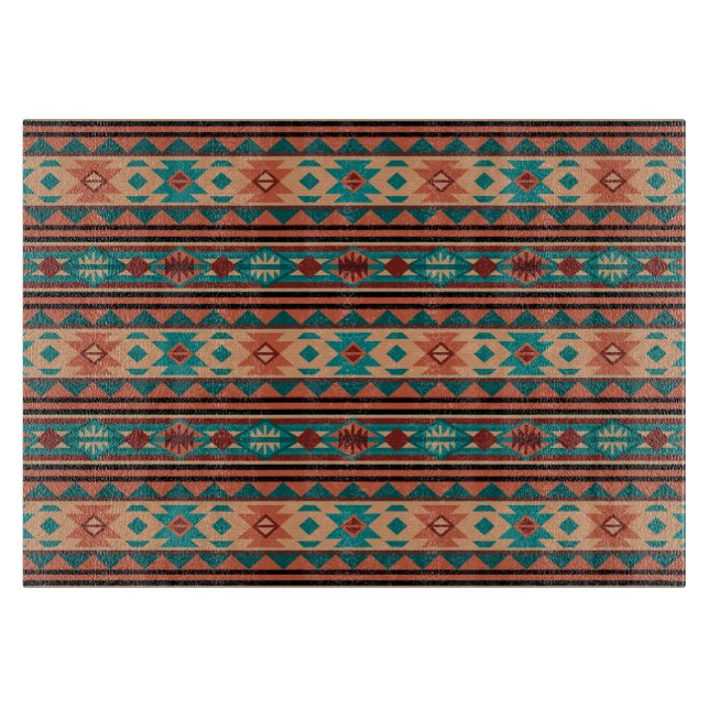 Planche À Découper Motif Tribal Sud-Ouest Turquoise Terracotta (Devant)