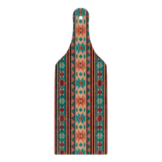 Planche À Découper Motif Tribal Sud-Ouest Turquoise Terracotta (Devant)