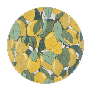 Planche À Découper Motif tropical aux citrons jaunes.