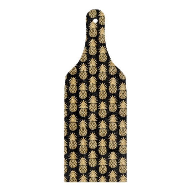 Planche À Découper Motif tropical élégant d'ananas de noir et d'or (Devant)