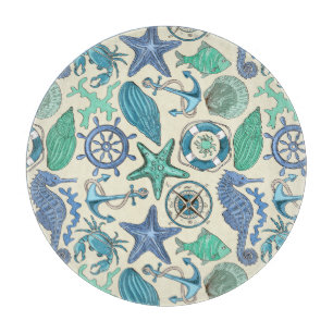Planche À Découper Motif turquoise d'animaux de mer