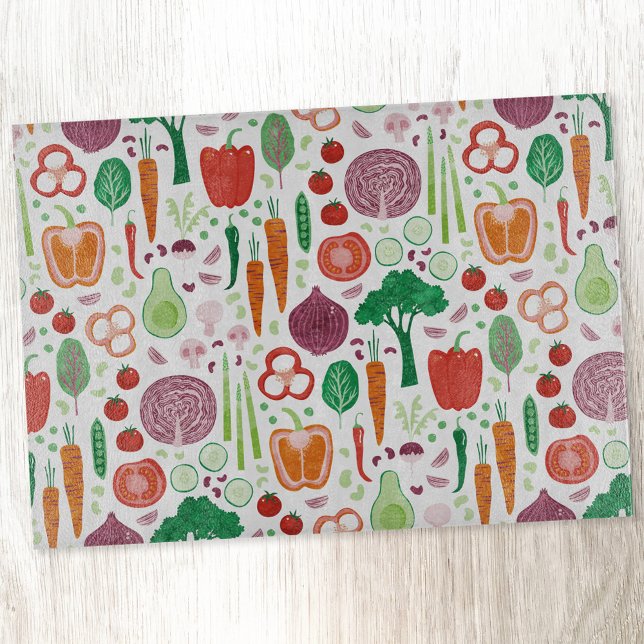 Planche À Découper Motif végétal moderne amusant (Fun modern colorful healty vegetable pattern cutting board for foodies, chefs and cooks)