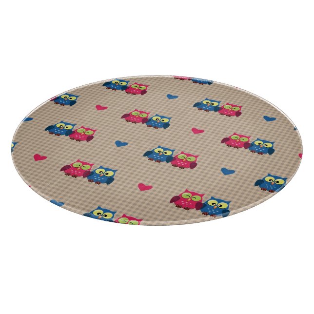 Planche À Découper Motif vérifié avec des hiboux d'amour (Coin)