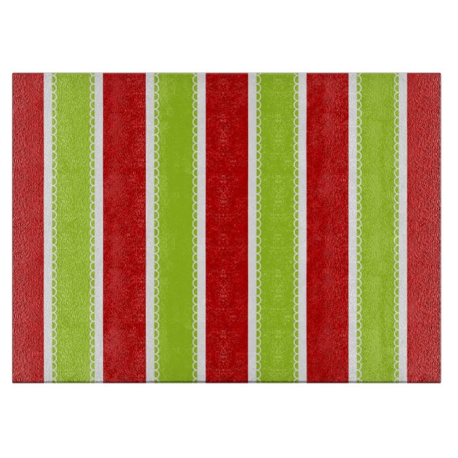 Planche À Découper Motif vert et rouge de vacances de Noël de rayures (Devant)