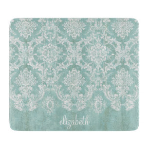 Planche À Découper Motif vintage de damassé de bleu glacier avec la