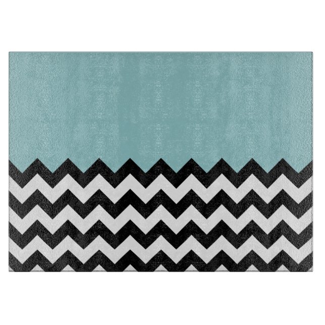 Planche À Découper Motif Zigzag noir et blanc, Chevron, Bleu (Devant)