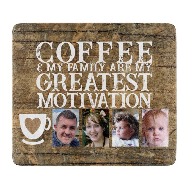 Planche À Découper Motivation café 4 photo marron verre blanc (Devant)