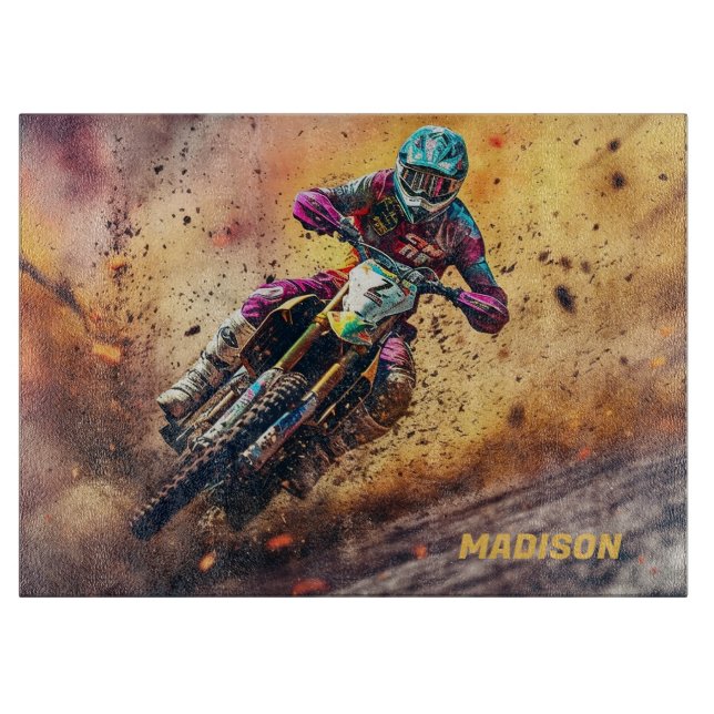 Planche À Découper Motocross de nom personnalisé (Devant)