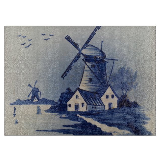 Planche À Découper Moulin à vent bleu blanc de Delft vintage (Devant)