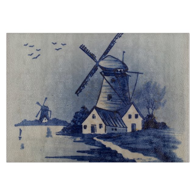 Planche À Découper Moulin à vent bleu blanc Delft antique (Devant)
