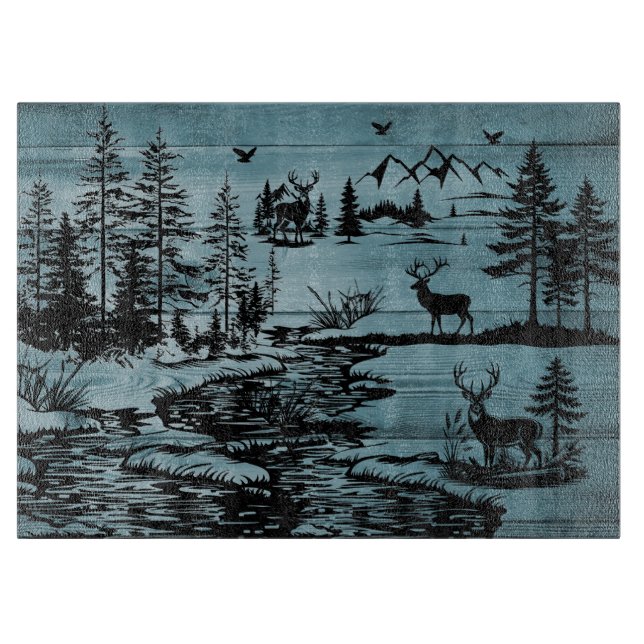 Planche À Découper Mountain Serenity Forest and Deer Glass  (Devant)
