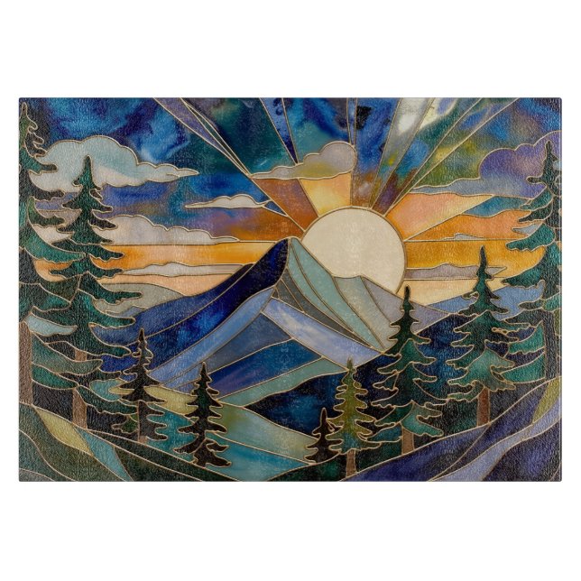 Planche À Découper Mountain Sunset Stained Glass Cutting Board (Devant)