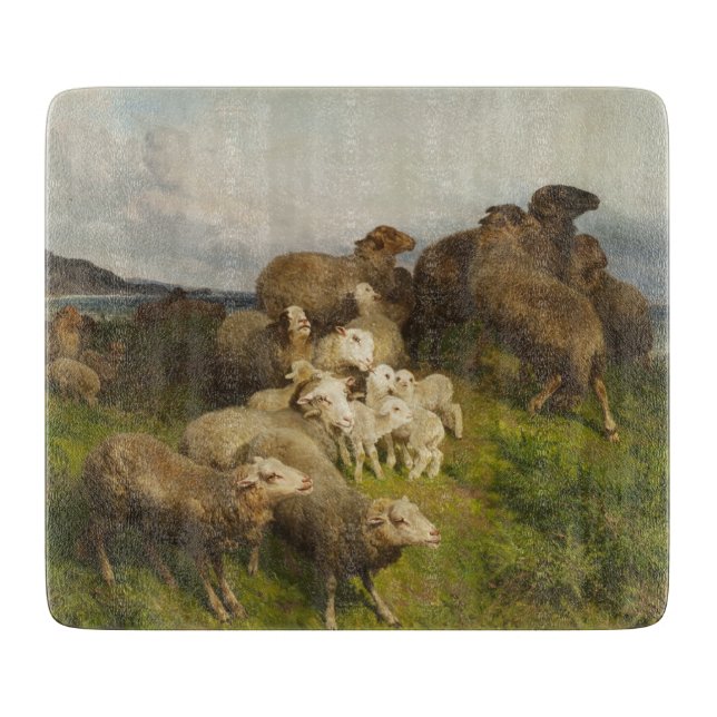 Planche À Découper Moutons dans un pré (par August Friedrich Schenck) (Devant)