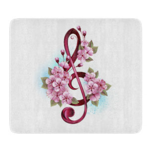 Planche À Découper Musical treble clef notes with sakura flowers