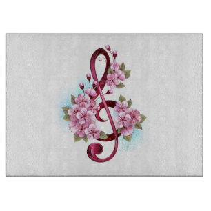 Planche À Découper Musical treble clef notes with sakura flowers