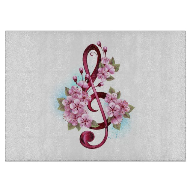 Planche À Découper Musical treble clef notes with sakura flowers (Devant)