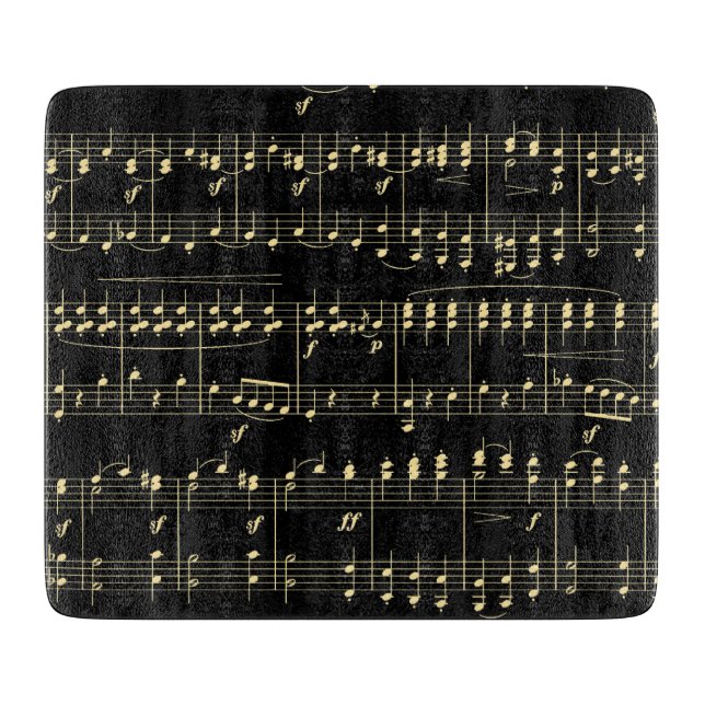 Planche À Découper Musique dorée sur fond noir  (Devant)