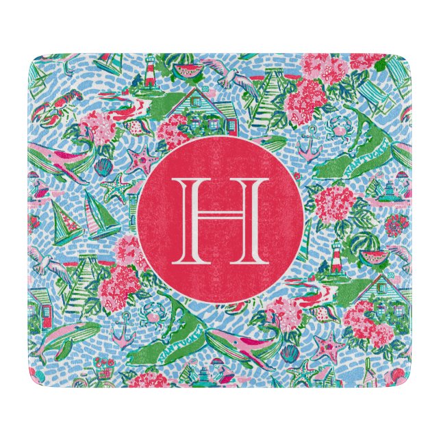 Planche À Découper Nantucket Preppy Palm Beach Motif Monogrammé (Devant)