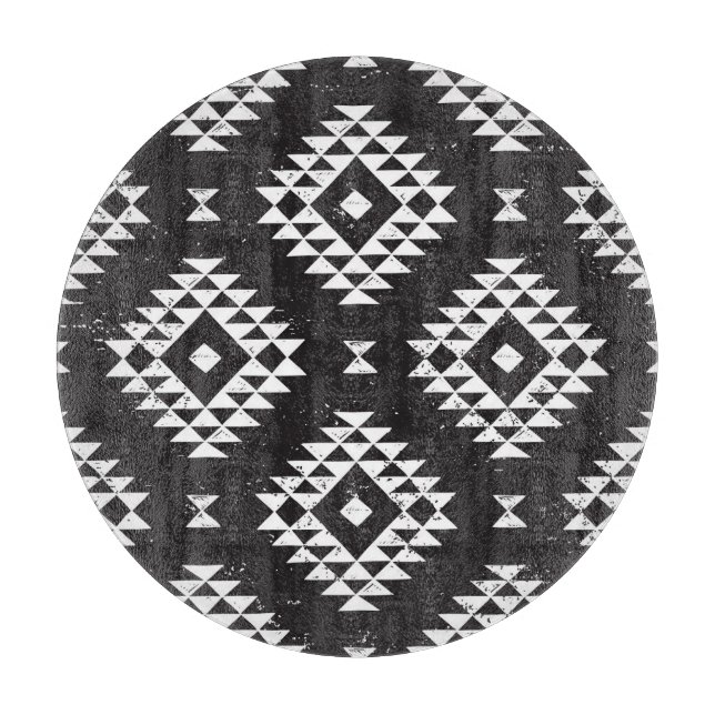 Planche À Découper Navajo Géométrique : Tribal Blanc Noir. (Devant)