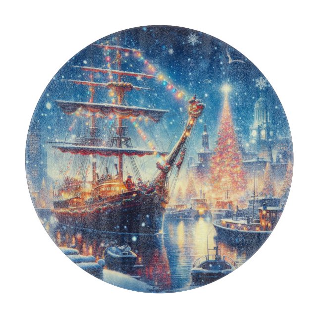 Planche À Découper Navire à quai Noël/hiver (Devant)