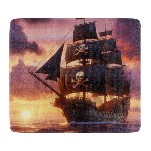 Planche À Découper Navire pirate au lever/coucher du soleil (Devant)