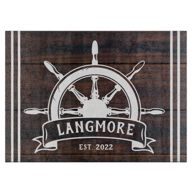 Planche À Découper Navire Roue Nom de famille Année d'établissement B (Devant)