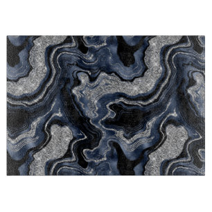 Planche À Découper Navy Blue élégant et motif agate à paillettes arge