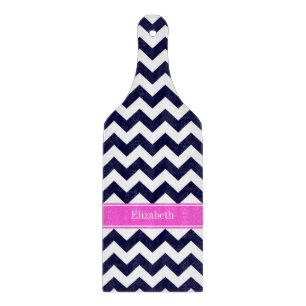 Planche À Découper Navy Blue Wht Chevron Hot Pink Nom Monogramme