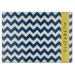 Planche À Découper Navy Blue Zigzag, Navy Blue Chevron, Votre nom