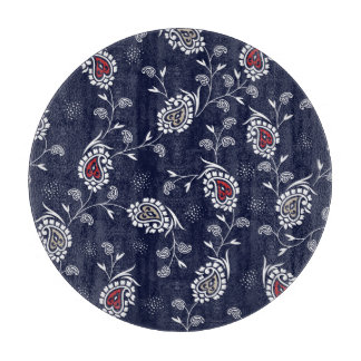 Planche À Découper Navy Paisley : Design Motif élégant.