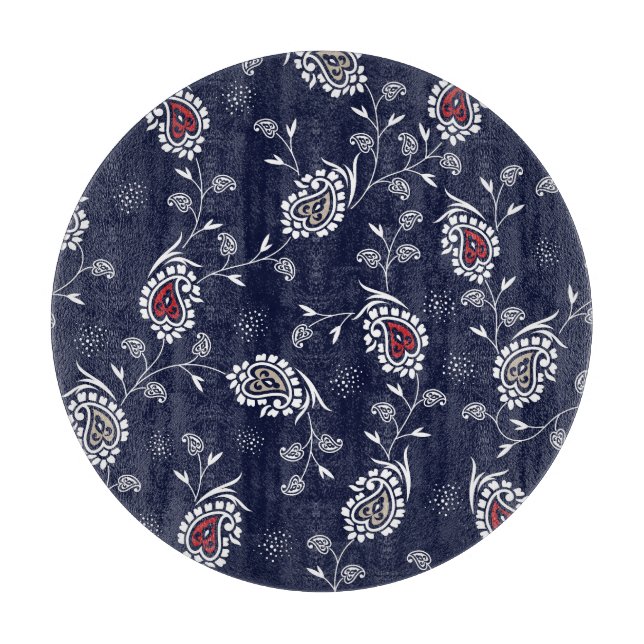Planche À Découper Navy Paisley : Design Motif élégant. (Devant)