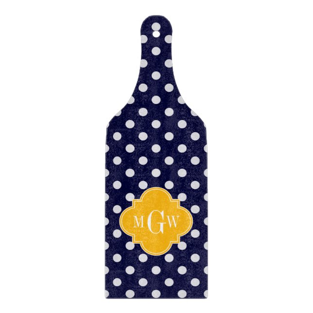Planche À Découper Navy Polka Dot Goldenrod Quatrefoil 3 monogram (Devant)