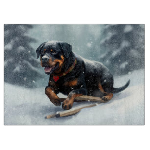 Planche À Découper Neige de Noël Rottweiler hiver Oreiller