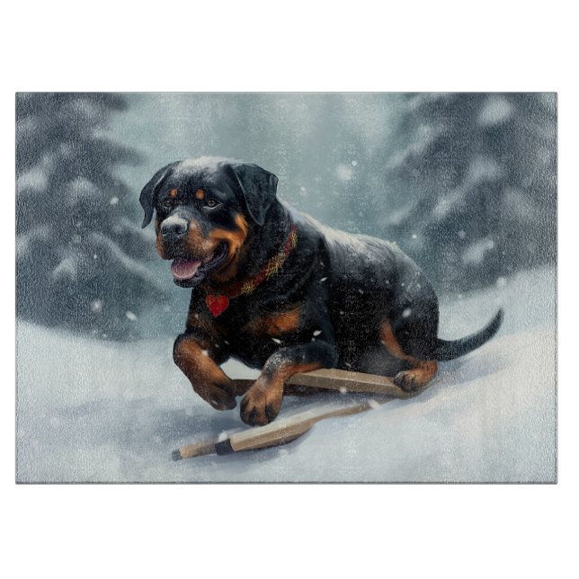 Planche À Découper Neige de Noël Rottweiler hiver Oreiller (Devant)