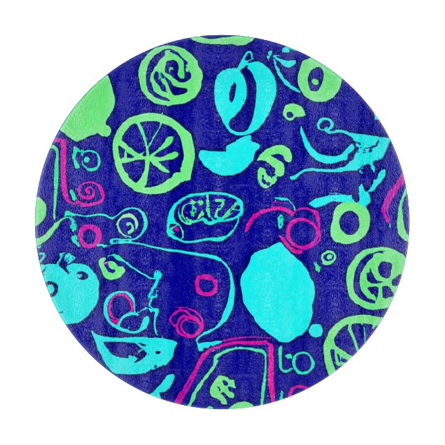 Planche À Découper Neon Fruits Art Motif (Devant)