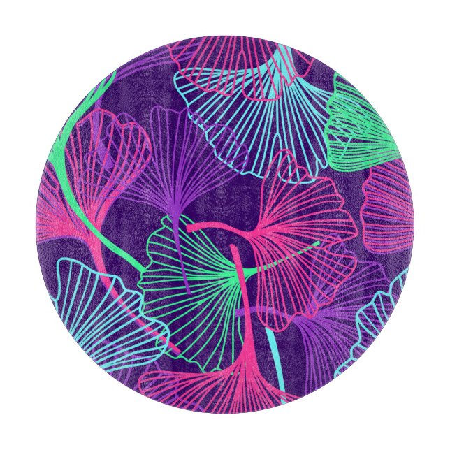 Planche À Découper Neon Gingko Feuilles : Floral brillant. (Devant)