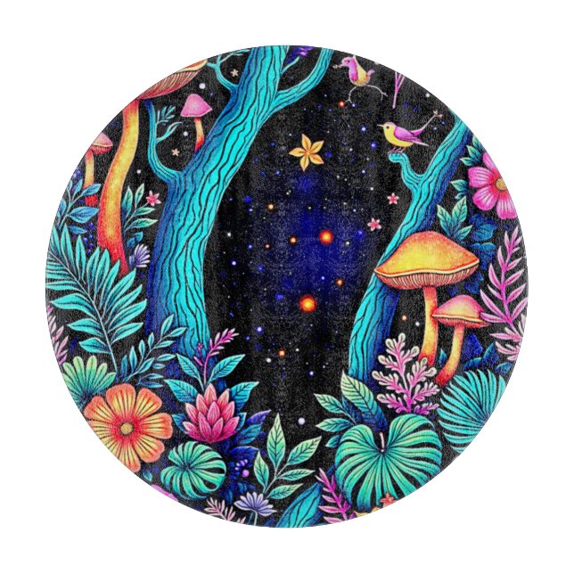 Planche À Découper Neon Imaginaire Forêt Design de nuit (Devant)
