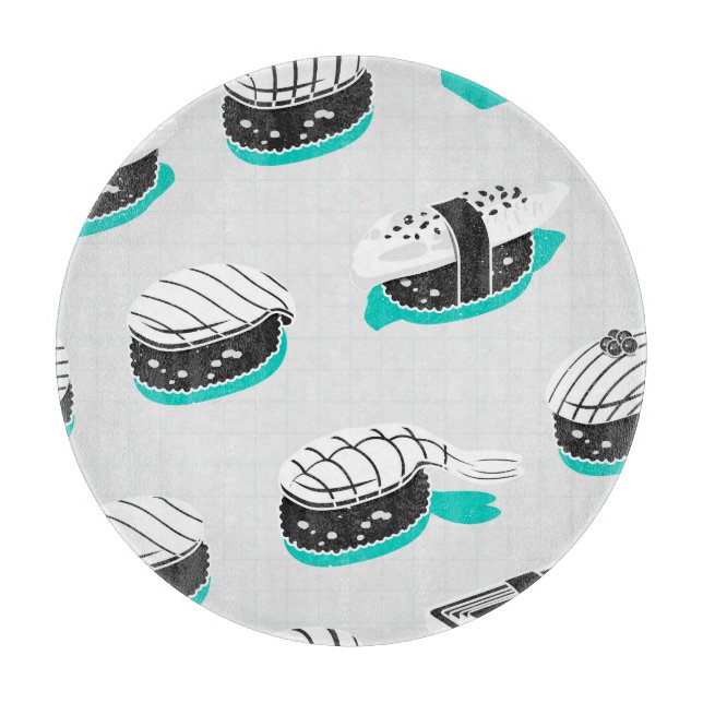 Planche À Découper Nigiri sushi, motif vintage néon. (Devant)