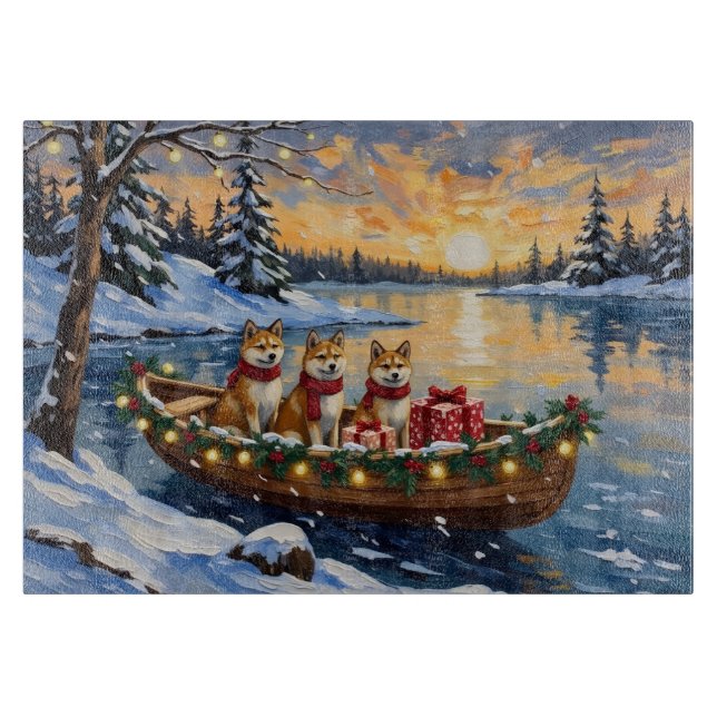 Planche À Découper Noël Bateau Akita Fêtes (Devant)
