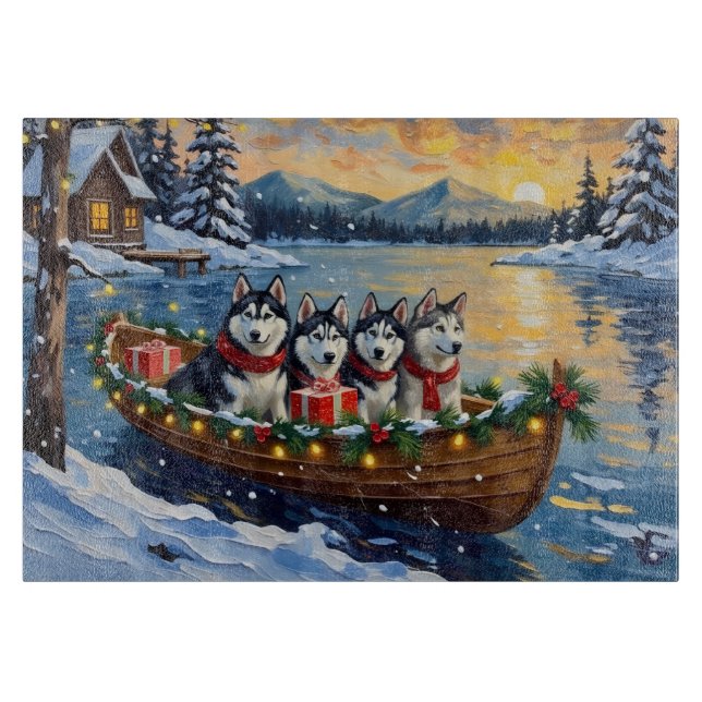 Planche À Découper Noël Bateau Vacances Alaskan Malamute (Devant)