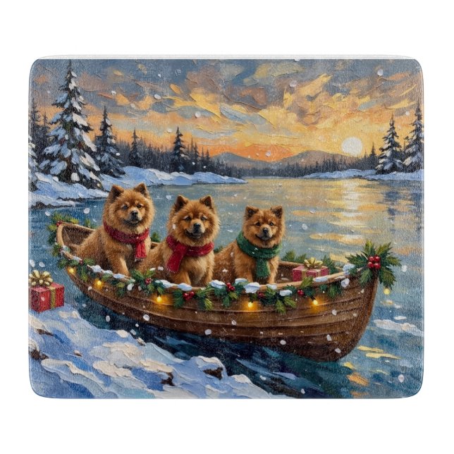Planche À Découper Noël Chow Chow Bateau Fêtes (Devant)