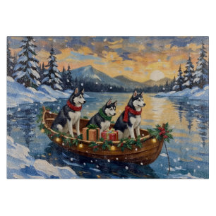 Planche À Découper Noël de bateau de Husky sibérien