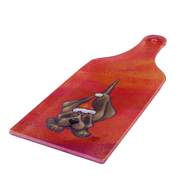 Planche À Découper Noel de Chien À La Hache Sur Rouge (Coin)